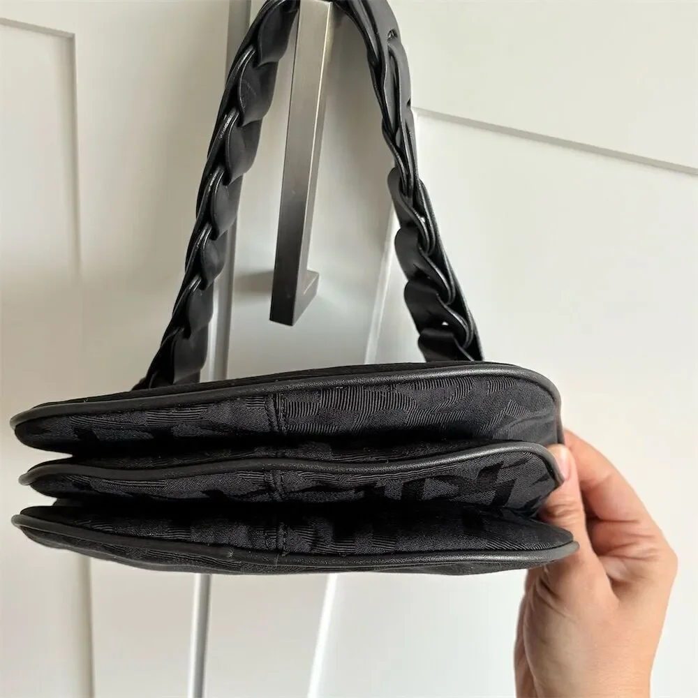 Y2K DKNY Women's Black Monogram Canvas Shoulder Bag Small Handbag